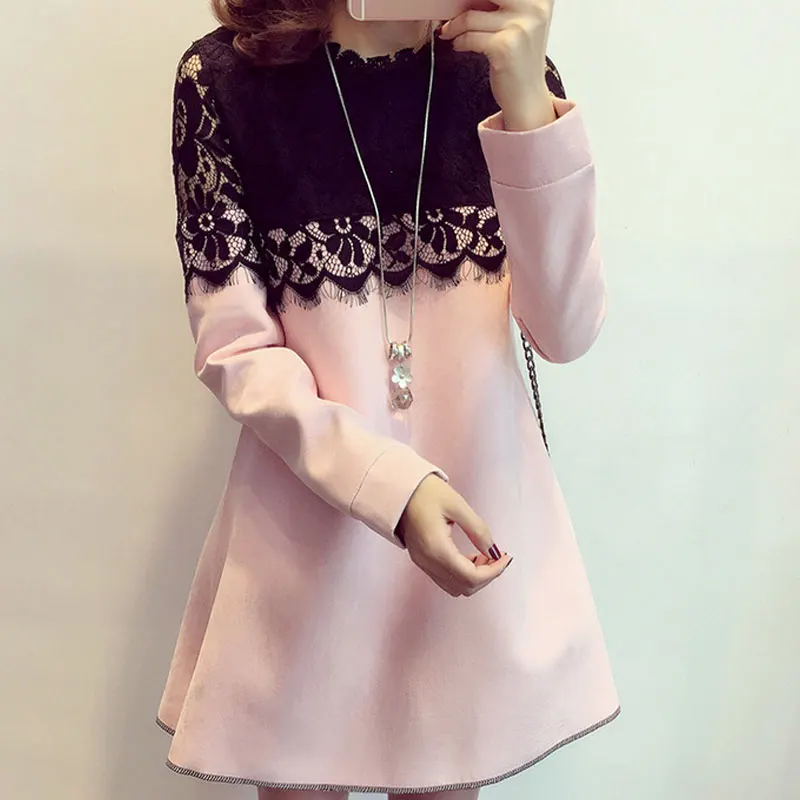 2017 Новые Платья Женщины Весна Осень Длинным Рукавом O-образным Вырезом Выше