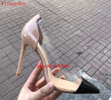 Женские прозрачные туфли лодочки VINAPOBO с острым носком на высоком каблуке 12 см