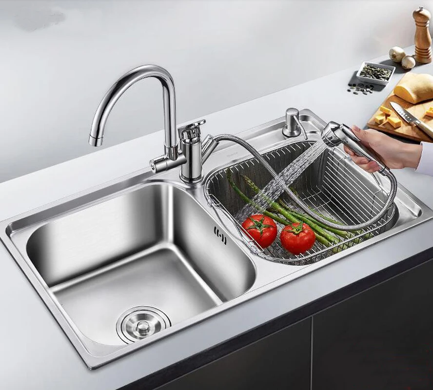 304 stainless steel manual basin sink panning pool thickening kitchen double trough package LU4258 | Обустройство дома