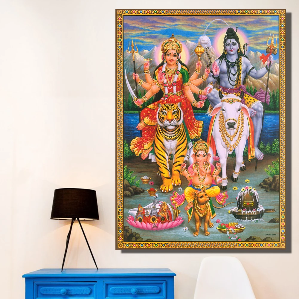 Настенная картина CHENFART Будды Shiva Parvati Ganesha масляная живопись холст настенные
