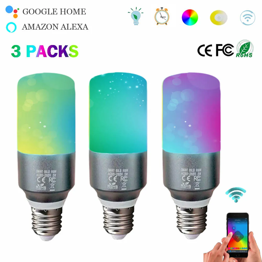 E27 лампа RGBW светодиодная умная свеча работает с Alexa Echo Google Home Assistance IFTTT Голосовая