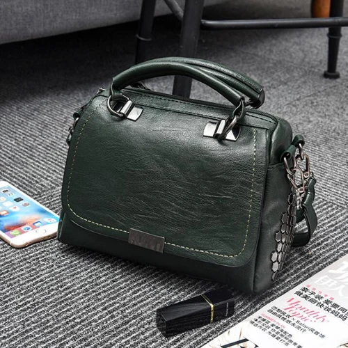 green REPRCLA модные мягкие Сумки из искусственной кожи женская сумка на плечо высокое качество женские сумки через плечо с заклепками женская сумка - Цвет: green