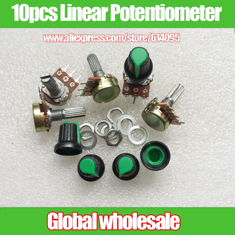 10 шт. линейный потенциометр B1K B5K B10K B20K B100K Ohm Ассортимент Комплект каждый из 2 шт 20