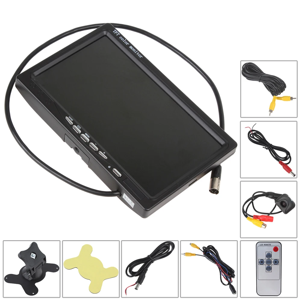 7 дюймов TFT ЖК монитор заднего вида для парковки DVD VCR 2 видео вход + ночное видение