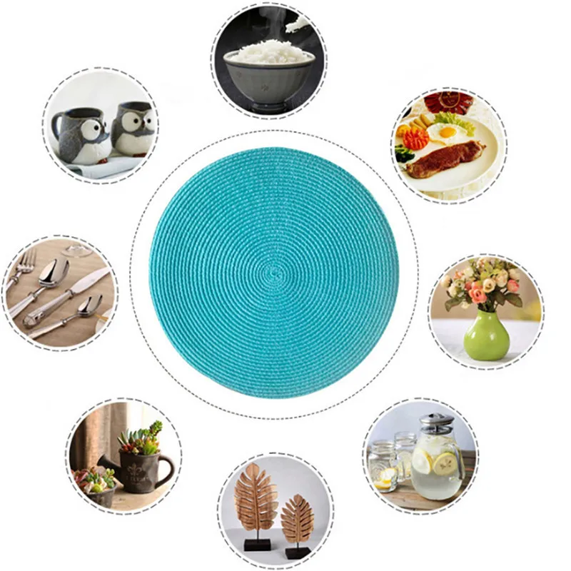 Фото Round Weave Placemat Fashion PP Dining Table Mat Disc Pads Bowl Pad Coasters Waterproof Table Cloth Pad Non-slip Insulation №2