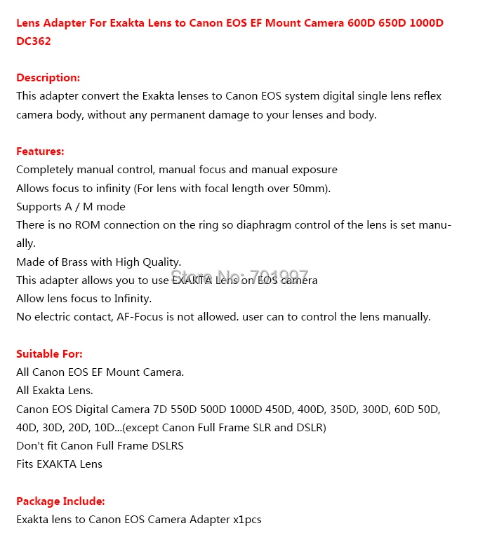 Объектив-адаптер для камеры для объектива Exakta для камеры Canon EOS EF 5d 6d 60d