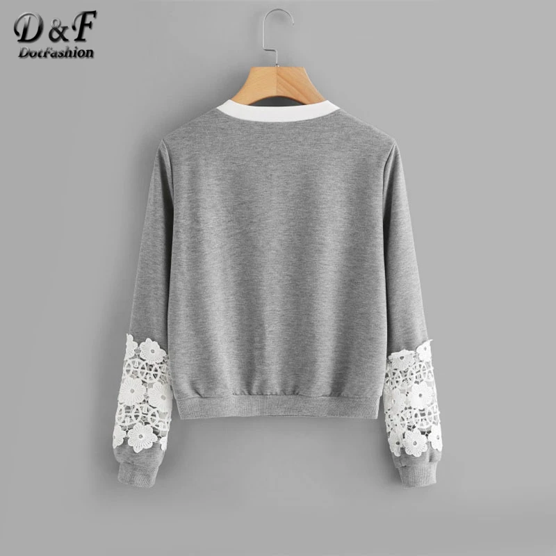 Dotfashion, контрастный вязаный свитер с галстуком-бабочкой на шее,, серый, круглый вырез, обычный крой, пуловеры, Женская Повседневная Толстовка