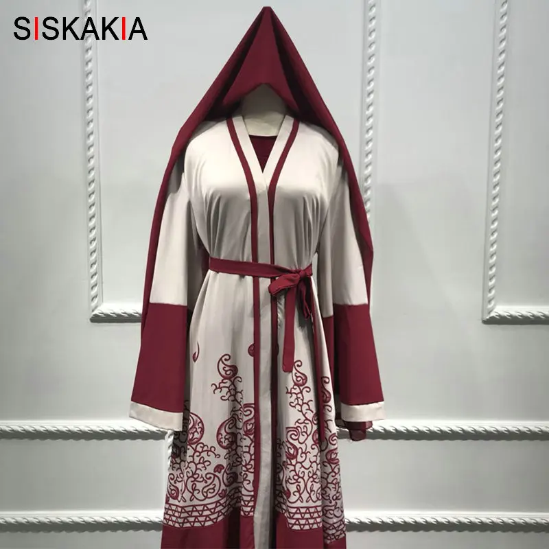Женское платье с поясом Siskakia красное этническим принтом в Дубае узким на осень