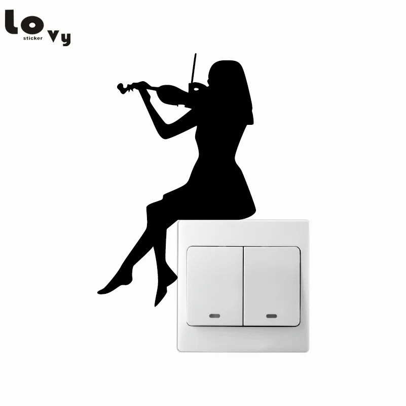 Наклейка с переключателем силуэт скрипки для девочек Классический настенный