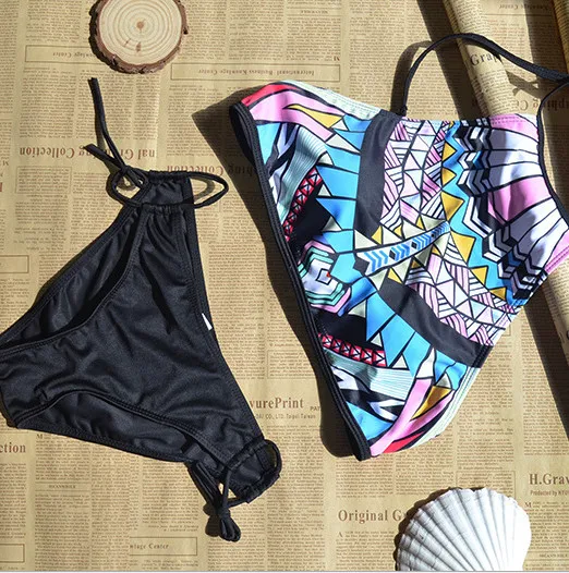 Женский купальник-бикини с высокой горловиной пляжный купальный костюм в стиле