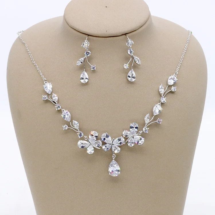 

SLBRIDAL Copper Wedding Cubic Zircon Jewelry Set Bridal CZ Necklace Earring Set Banquet Party Jewelry Set Bridesmaids Jewelry