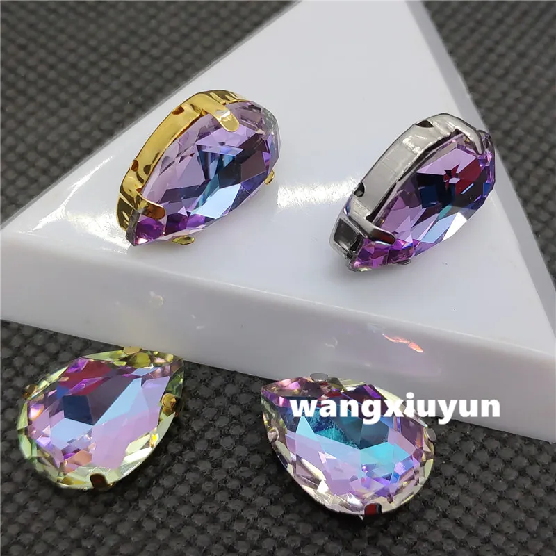 Top K9 Glass Sew On Stone k9 GLASS Crystals Teardrop Fancy with Metal Claw Setting 10x14 13x18mm Pear Sewing Rhinestone | Дом и сад