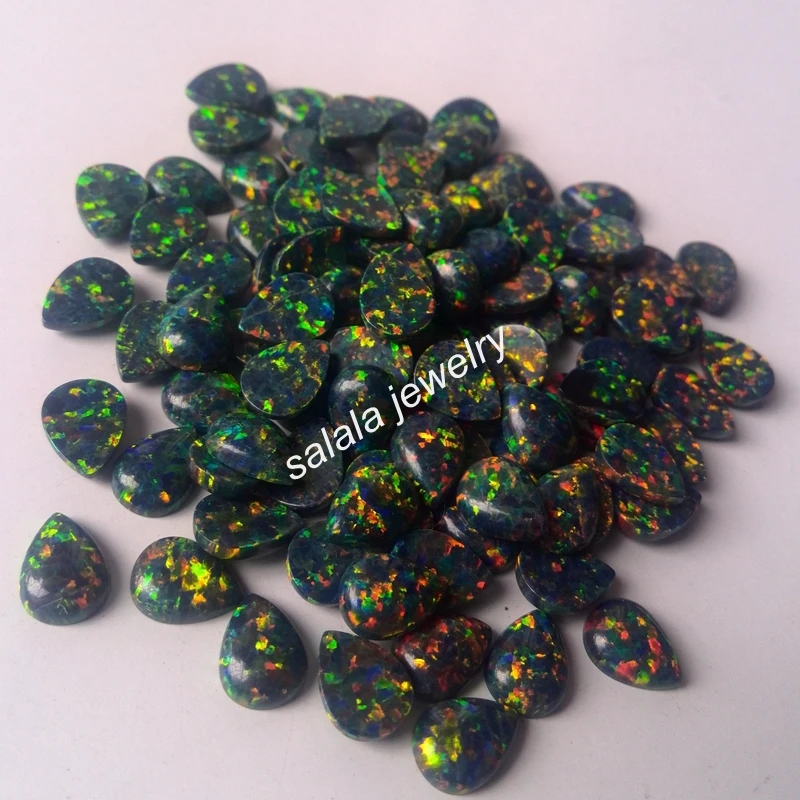 

100pc/lot Free Shipping 6x8mm OP32 Synthetic Pear Black Fire Opal Pear Cabochon Fire Opal Stone Price for Body Piercing Jewelry