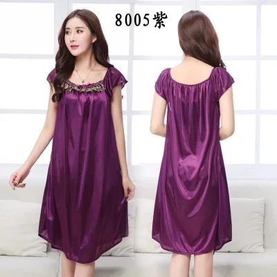 nightdress purple Летняя шелковая ночная рубашка женская пижама Женская атласная ночная рубашка размера плюс Ночная рубашка Дамская домашняя одежда для сна L XL XXL XXXL 4XL - Цвет: nightdress purple