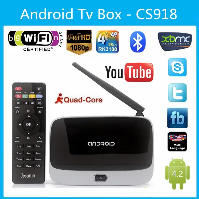 Доставка быстрая CS918 Quad core 2 ГБ/8 ГБ android tv box 1080 P HD Android 4.4 smart коробка Завод Прямых