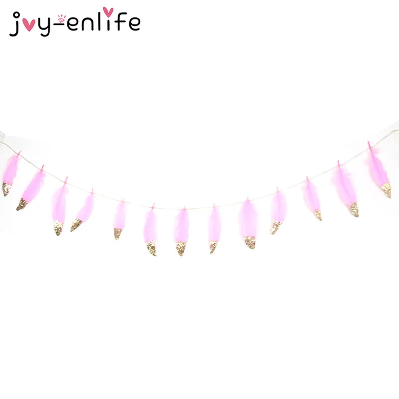 JOY ENLIFE 13 шт. 2 м баннеры из перьев белые с золотыми блестящими порошками Свадебные