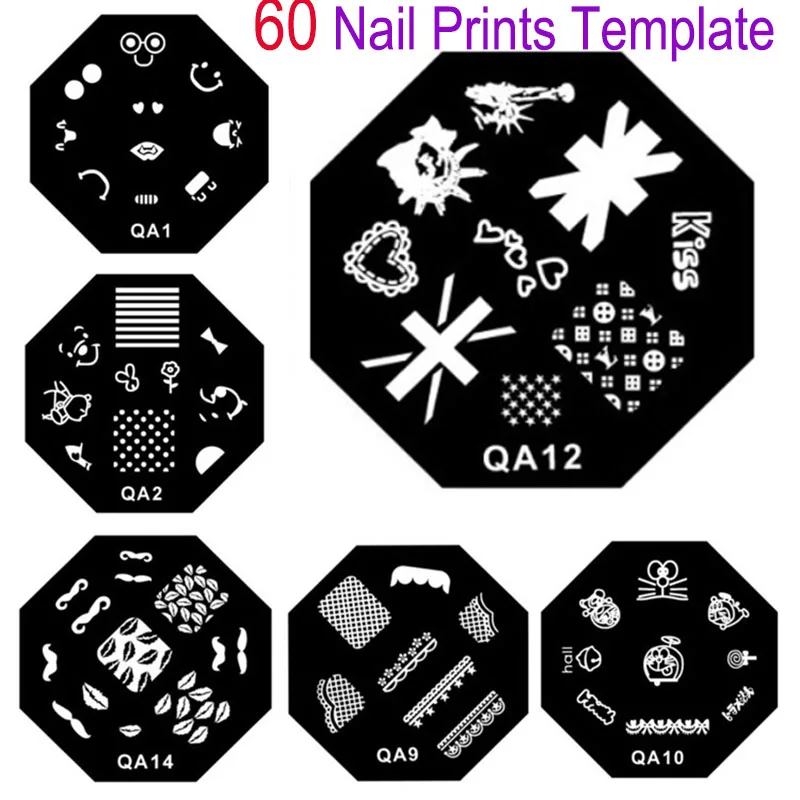 Новый 60 дизайнов OM Nail Art штамп набор для штамповки восьмиугольный из нержавеющей