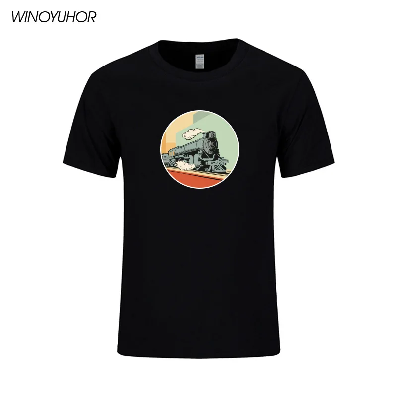 Мужская футболка с круглым вырезом 100% хлопок принтом на заказ паровозик Паровая
