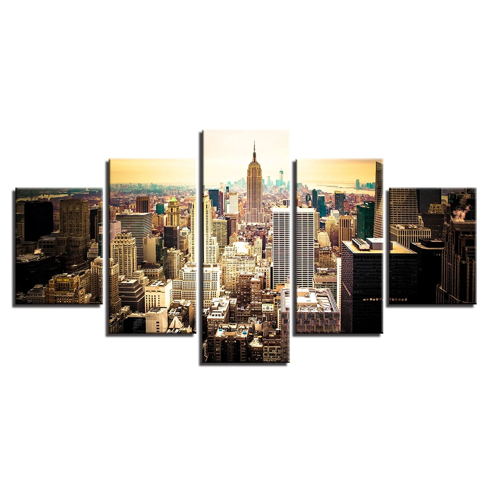 

Wall Art Canvas Pictures Home Decor Frameless 5 Pieces New York City Building Aerial View Paintings HD Prints Landscape Posters