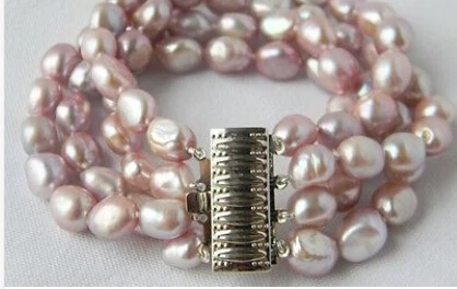 

Free Shipping>>>8'' 4Srands 9mm Lavender Baroque Freshwater Pearl Bracelet
