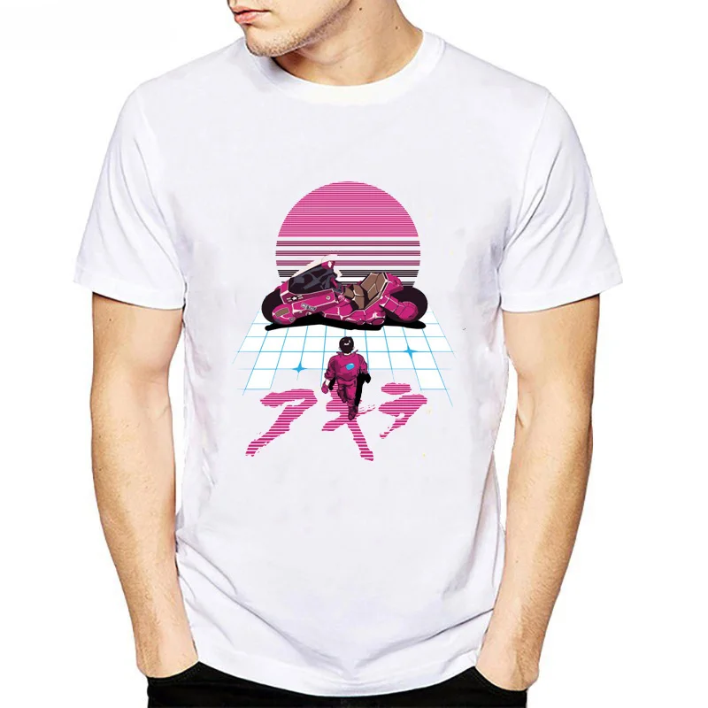 Akira Synthwave T-shirt Men 2019 New Arrivals Tshirt Fashion White High Quality Japanese Anime T Shirt Male Funny Top Tees | Мужская