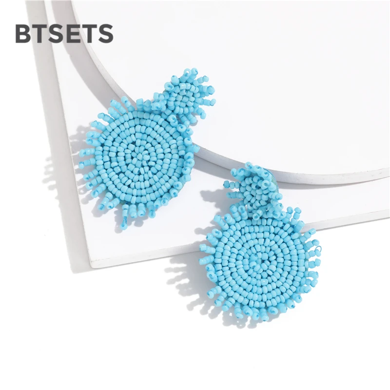 INS Fashion White Large Earrings for Women 2019 Trendy Beads Cotton Tassel Fringes Dangle Drop Bts Wedding Jewelry | Украшения и