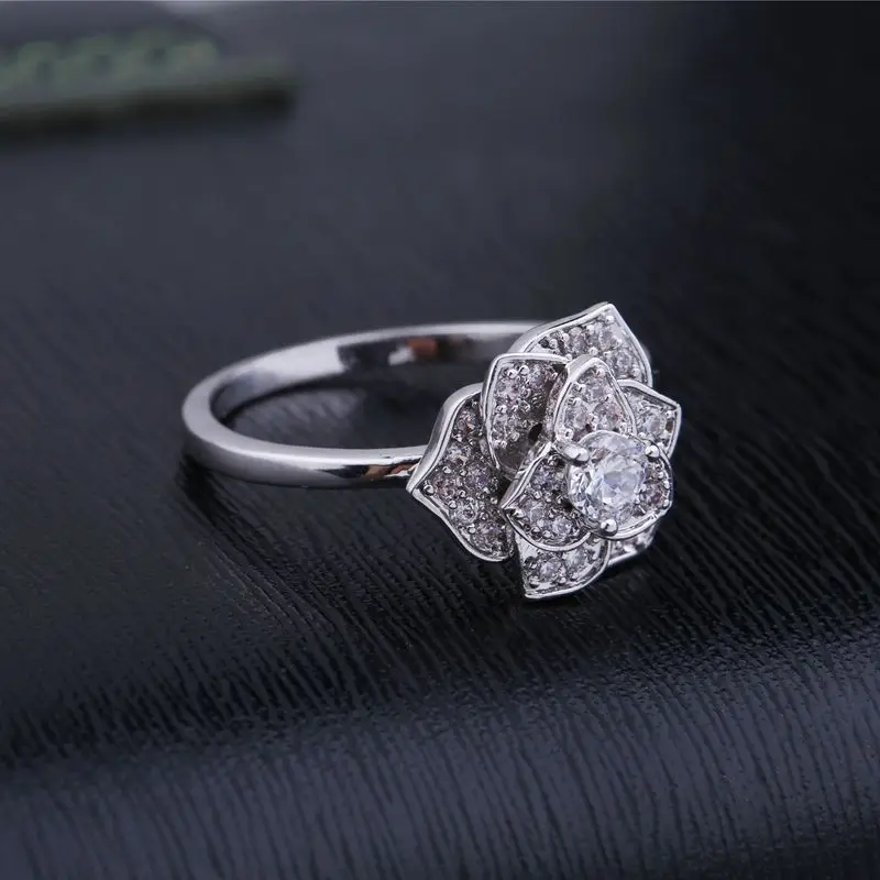 MIGGA элегантное кубическое циркониевое кольцо с цветком камелии для женщин из
