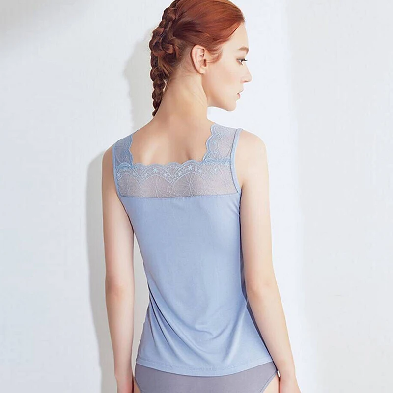 Майка Для женщин 92% модал эластичной ткани лоскутное кружева Solid V образным