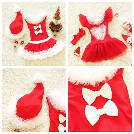 2016 младенческая девушка купальники красный рождество платье принцессы дети