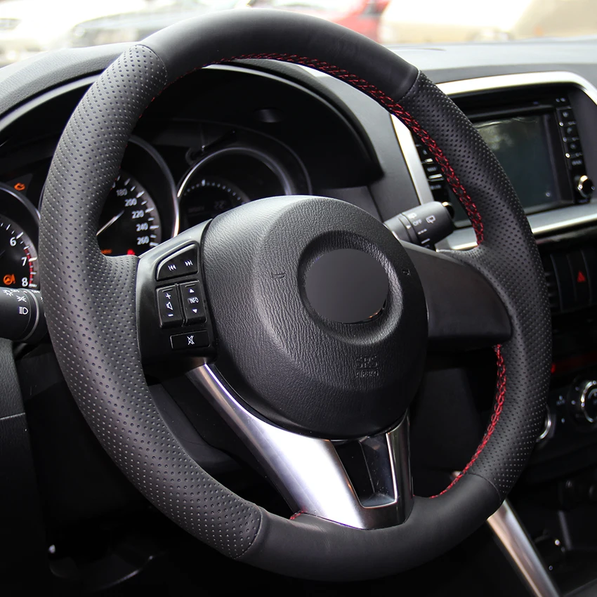 Черный чехол рулевого колеса автомобиля из натуральной кожи для Mazda 3 Axela 6 Atenza 2 CX