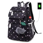 Модный школьный рюкзак с USB-разъемом для девочки, женские черные рюкзаки с плюшевыми помпонами, школьный ранец с бабочкой, детская школьная сумка