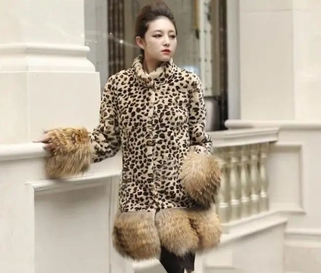 Autumn Leopard print faux mink leather jacket womens winter thicken warm short fur leather coat woman slim jackets fashion