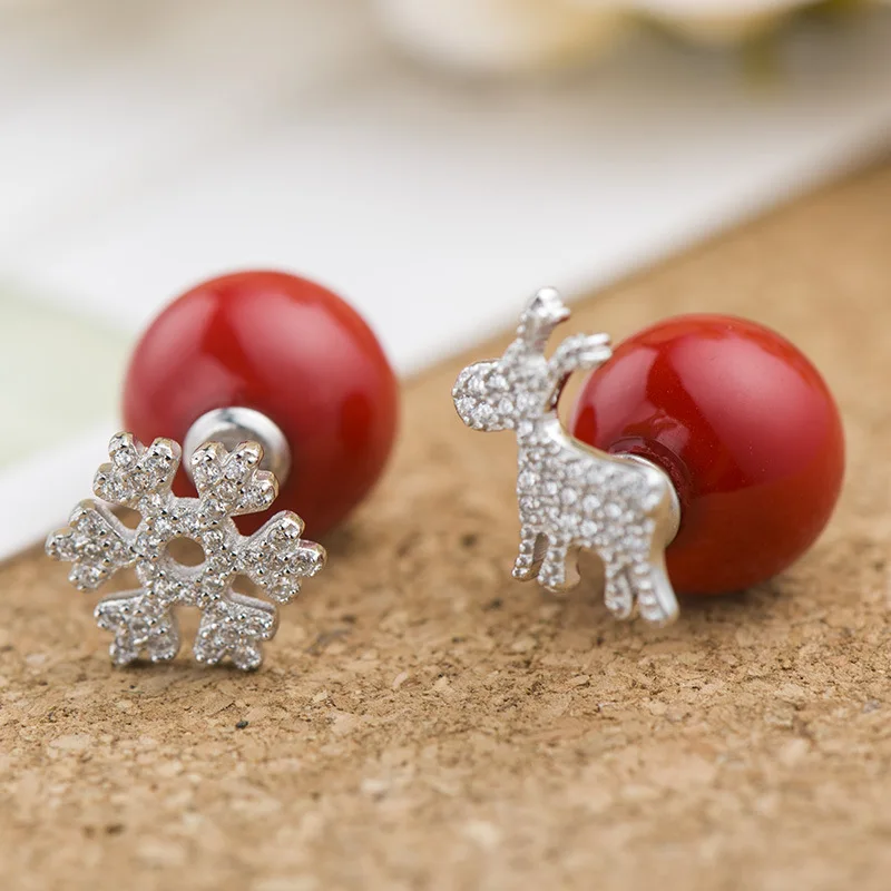 HeeZen Новое поступление популярные красные жемчужные серьги гвоздики Снежинка и