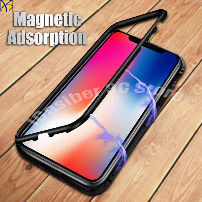 

50 шт. DHL Магнитный адсорбционный чехол для iphone xs max xr Роскошный металлический бампер Магнитный стеклянный чехол для iphone X 7 6s 6 8 plus чехол