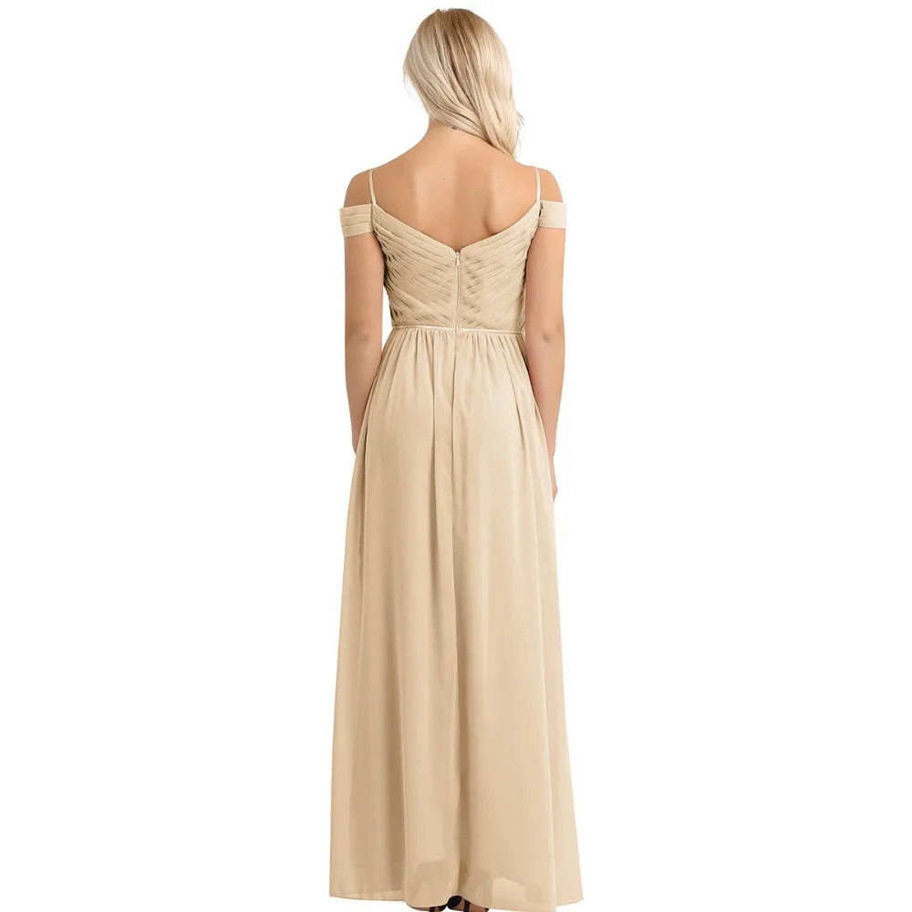 Женское шифоновое длинное плиссированное платье с открытыми плечами Vestidos Femme