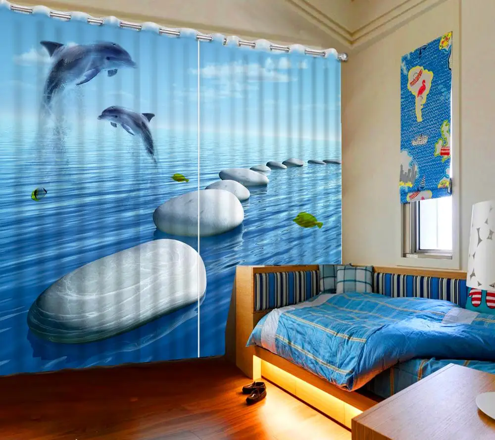 

Современные затемняющие шторы с 3d-изображением морского дельфина, занавески для гостиной, спальни, домашний декор