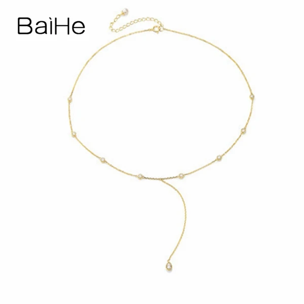 Yellow Gold BAIHE Твердое 18 K желтое золото(AU750) сертифицировано H/SI-SI3 0.30ct натуральные бриллианты модные ювелирные изделия Подарочные ожерелья - Цвет камня: Yellow Gold