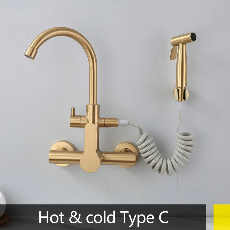 type C hot cold Цинковый сплав кран для раковины, кран для раковины, кран вращения горячей и холодной воды, или один холодный роскошные новые скрыть настенное крепление крана - Цвет: type C hot cold