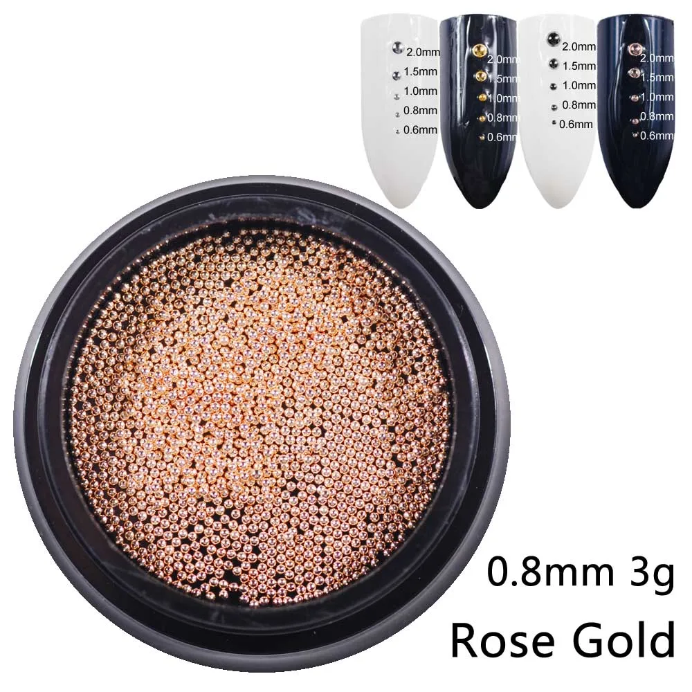 0.8mm rose gold 3g 0,6 мм-2,0 мм микро бусины из нержавеющей стали 3D мини-дизайн ногтей металлические бусины икры розовое золото серебро серый гвоздь шпильки для маникюра - Цвет: 0.8mm rose gold 3g