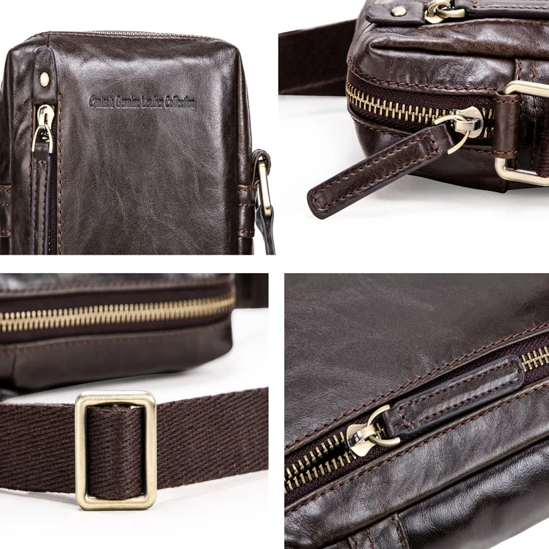 

CONTACT'S Genuine Leather men shoulder bag with big Zip pocket for 7.9 inch laptop travel vintage style male massage bag Soft