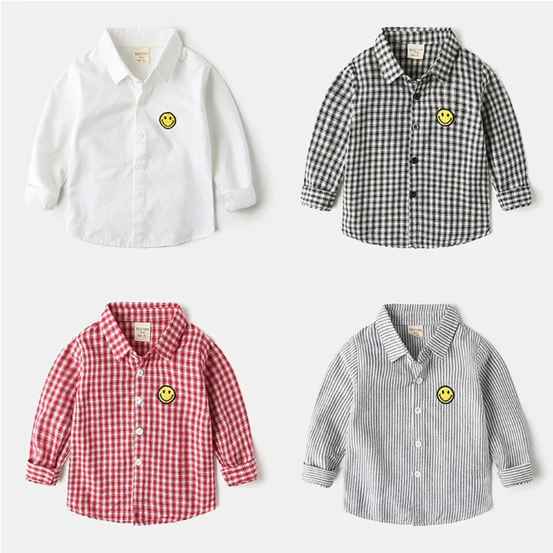 Повседневные Модные клетчатые блузки для детей 4 вида цветов весенне осенние