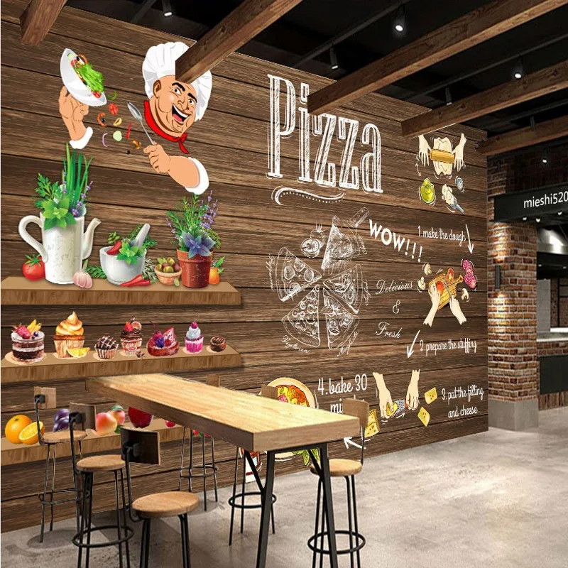 Пользовательские фото обои высокой четкости ретро ручная роспись пиццы ресторан