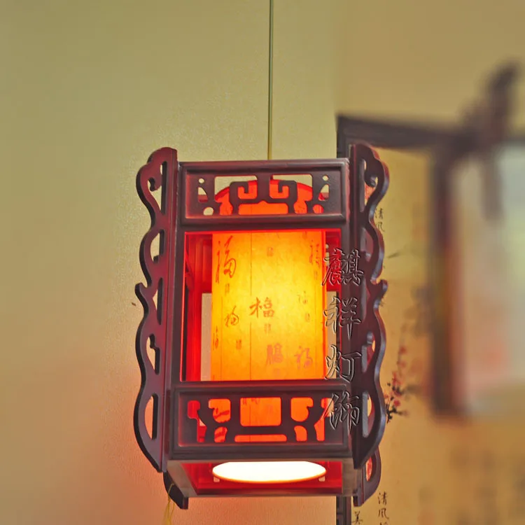 Chinese classical lighting chandelier vintage wooden carved restaurant hotel den entrance sheepskin lamp lights |