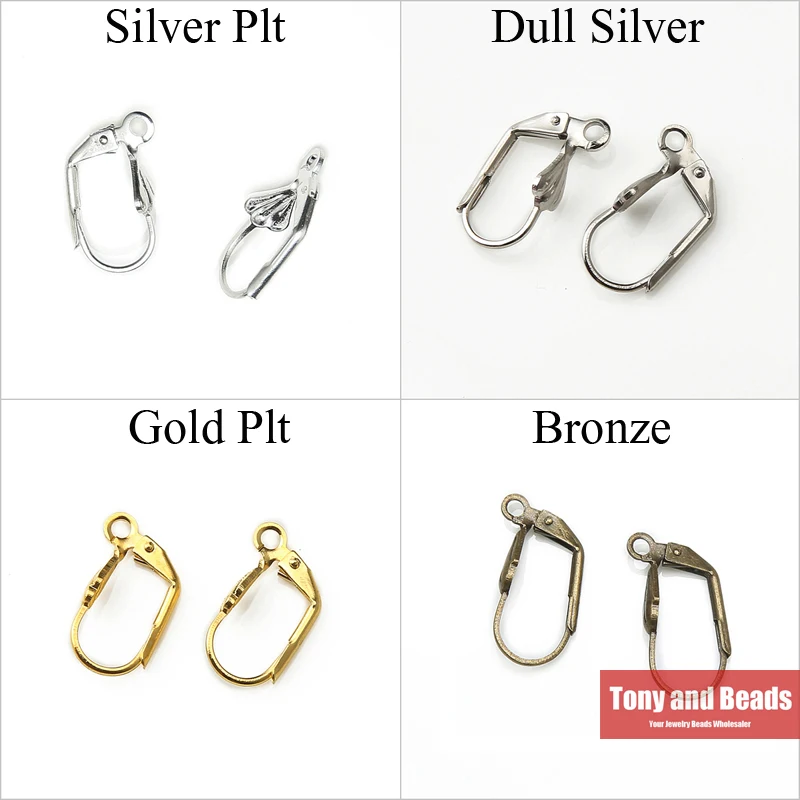 

(30Pcs=1Lot ! ) Earring Hooks Leaves Lever Back Splitring Earring Gold Color Silver Color Bronze Plated Jewelry Making EW8