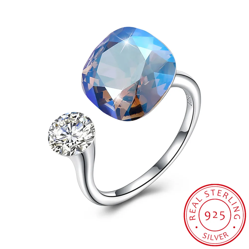G LEKANI кристаллы от кольца swarovski 925 индивидуальные бриллиантовые шипованные кольца из стерлингового серебра женские многоцветные простые кольца подарок - Цвет камня: G
