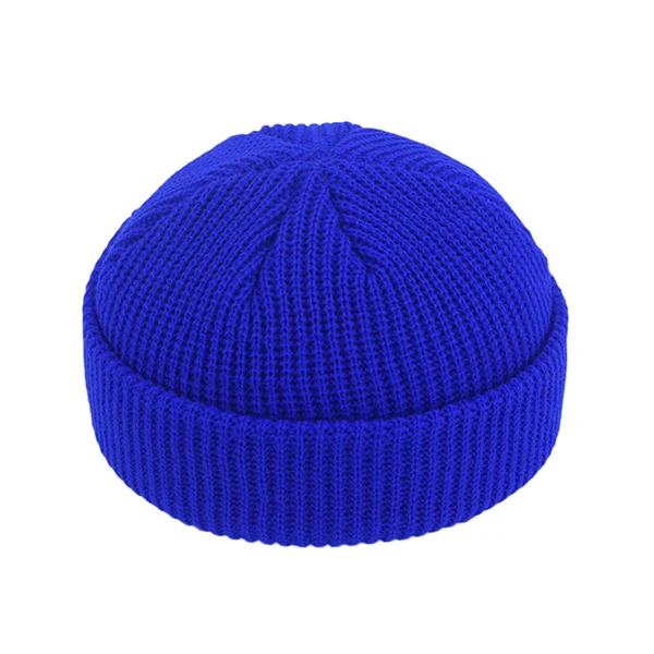 Royal blue Унисекс зимние головные уборы полосатые трикотажные шапочки с манжетами короткая шляпа повседневная однотонная мешковатая Ретро лыжная шапочка-бини для взрослых - Цвет: Royal blue