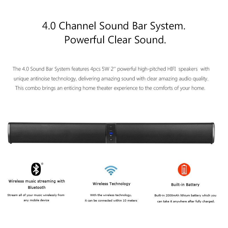 XGODY 2 в 1 Саундбар Bluetooth динамик Aux USB TF карта плеер звуковая панель для домашнего