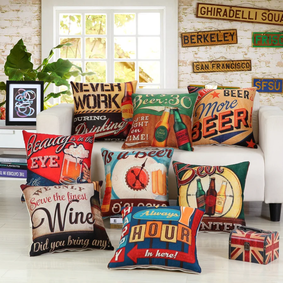 Декоративные подушки наволочка с принтом пива вина 45x45 см в скандинавском стиле