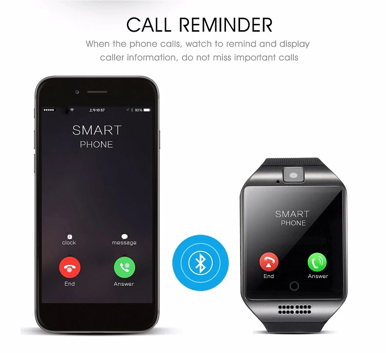 Модные спортивные часы Q18 Bluetooth Smart Поддержка SIM/карты памяти Камера Android PK A1 dz09|support