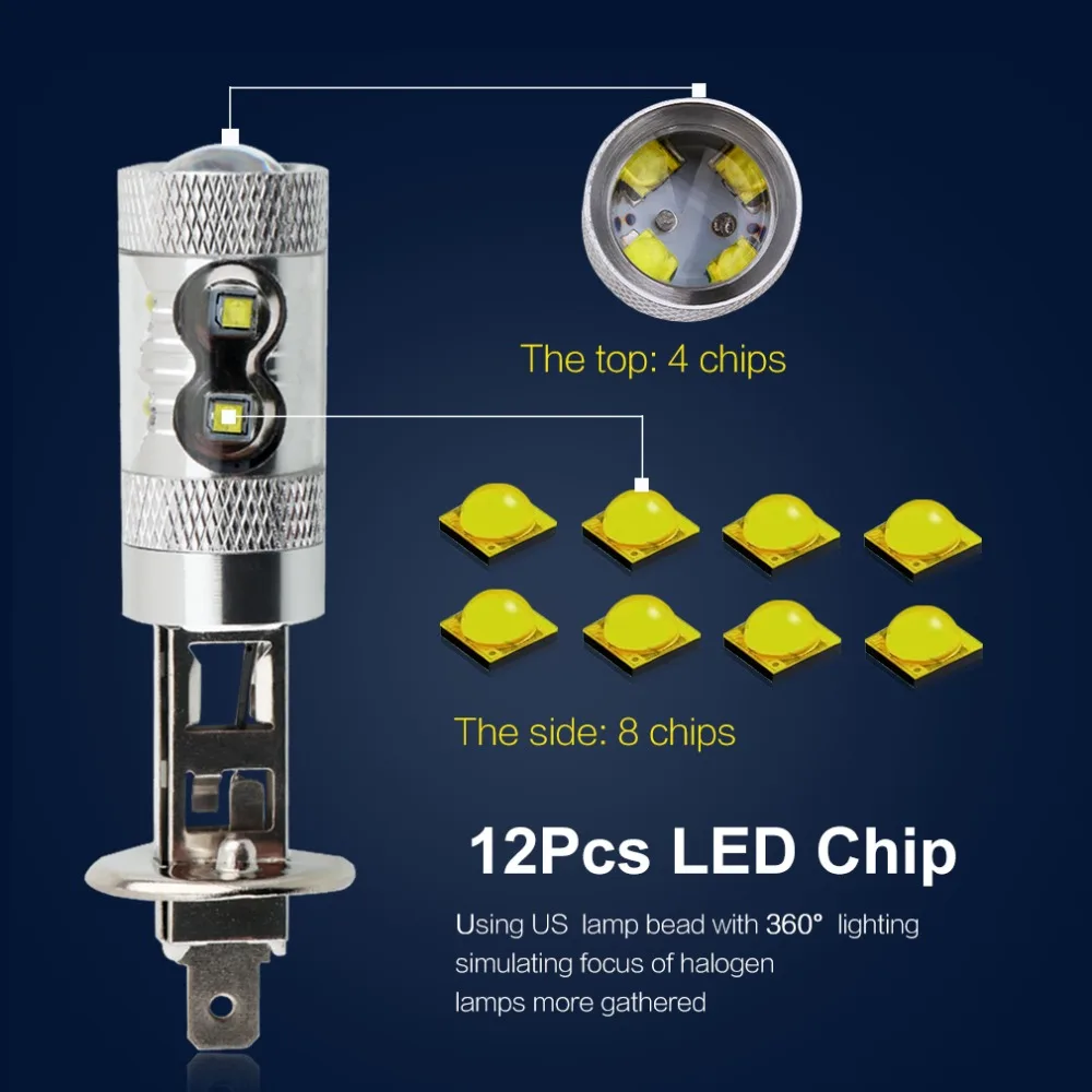 2 шт. Автомобильные светодиодные лампы H1 12 В 60 Вт 6000 К|car light bulbs|bulb 12vh1 cree |